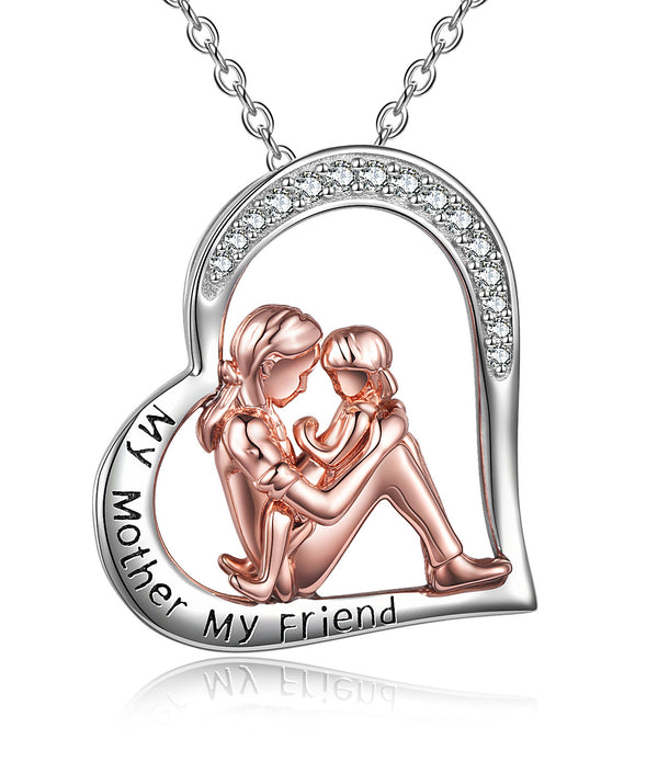 Mother Daughter Necklace 925 Sterling Silver Engraved My Mother My Friend Jewelry Mothers Day Birthday Gifts for Mom from Daughter