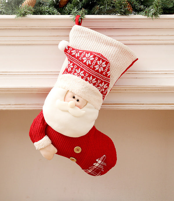 Large Red White Knitted Christmas Stocking Santa Claus Fireplace Decor Socks Xmas Gift Bags Candy Holder Decor For Home