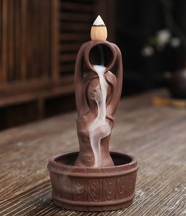 New Product Purple Sand Backflow Smoke Aromatherapy Stove Creative Mermaid Bath Tower Cigarette Backflow Incense Burner Decoration