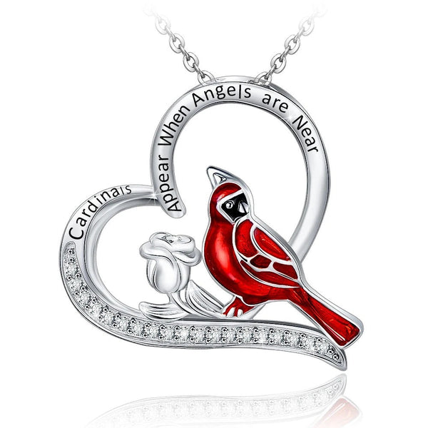 Creative Heart Shaped Cardinal Pendant Necklace