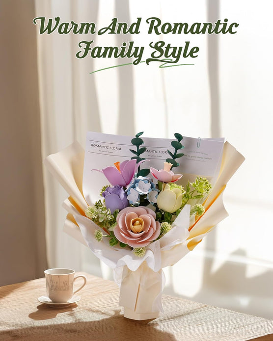 ROBOTIME 3D Plastic Flower Puzzle, Spring Time Bouquet DIY Model Kits For Gift AF01J