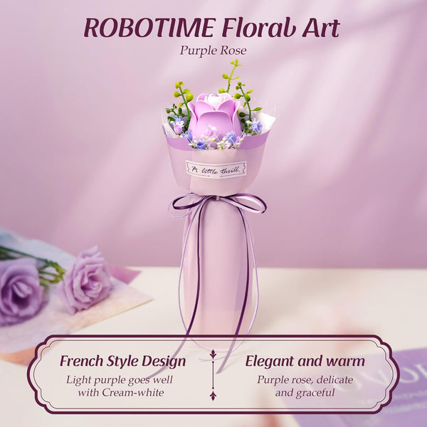 ROBOTIME Flower 3D Puzzle Model Kits Puzzles For Adults To Build Artificial Flowers For Home Bedroom Living Room Decor, Gifts For Women Valentine, Purple Rose