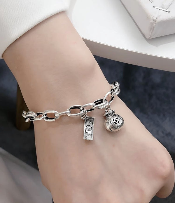 Vintage Presbyopic Lock Head New Year Distressed Hip Hop Pendant Bracelet