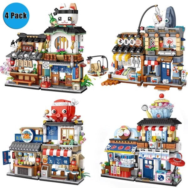 4 PACK BRICK BUILDING KIDS SET, 2969 PCS BUILDING BLOCK SET JAPAN STREET BUILDING PLAYSET GIFTS. -No Delivery On Weekends - Prohibition Of Sales Platforms Such As Temu And Walmart
