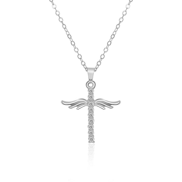 Angel Wings Cross Pendant Necklace For Woman With O Type Stainless Steel Chain Necklace Jewelry Gift