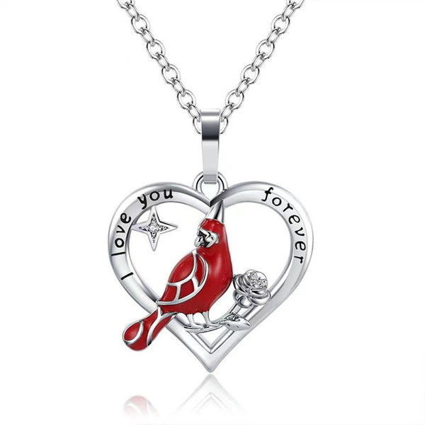 Creative Heart Shaped Cardinal Pendant Necklace
