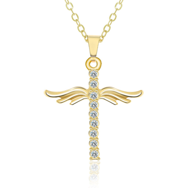Angel Wings Cross Pendant Necklace For Woman With O Type Stainless Steel Chain Necklace Jewelry Gift