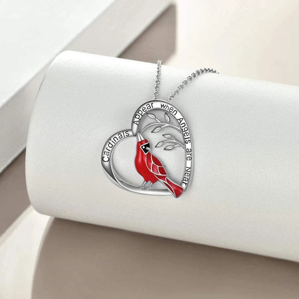 Creative Heart Shaped Cardinal Pendant Necklace
