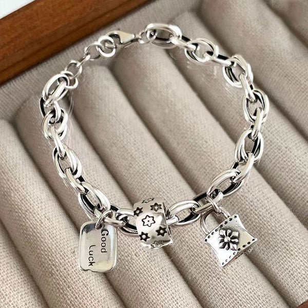 Vintage Presbyopic Lock Head New Year Distressed Hip Hop Pendant Bracelet