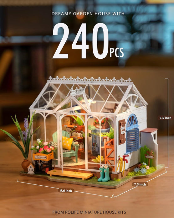 ROBOTIME Rolife Mengyu Flower Minature House DIY Building Toys With LED Light For Gifts DG163