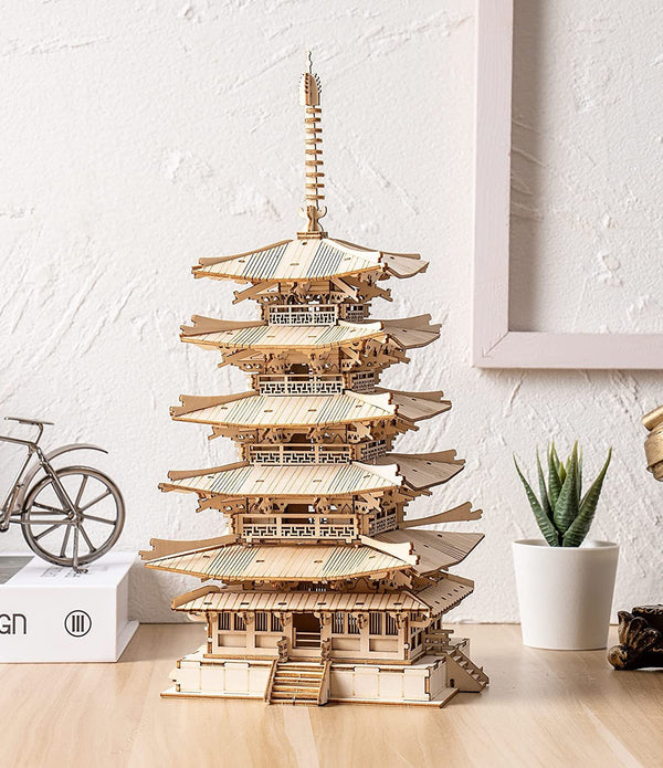Robotime Five-storied Pagoda 3D Wooden Puzzle Toys For Children Kids Birthday Gift TGN02