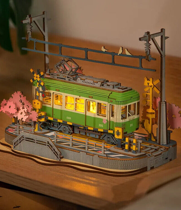 Rolife  Sakura Journey Tram Car 3D Wooden Puzzle Model Toys Teens Gift