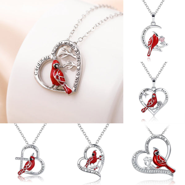 Creative Heart Shaped Cardinal Pendant Necklace