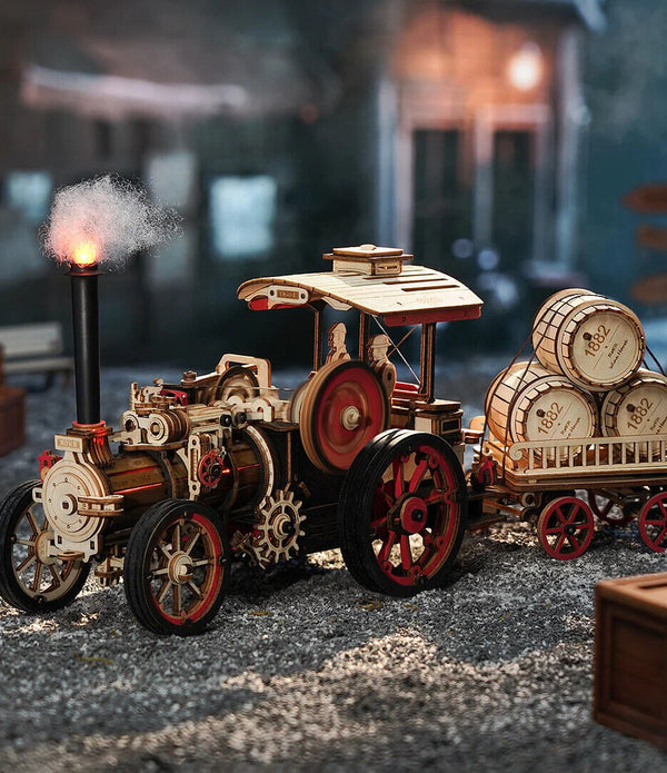 ROKR 3D Wooden Puzzle Car Model Steam Engine Mechanical Teens Kids Birthday Gift