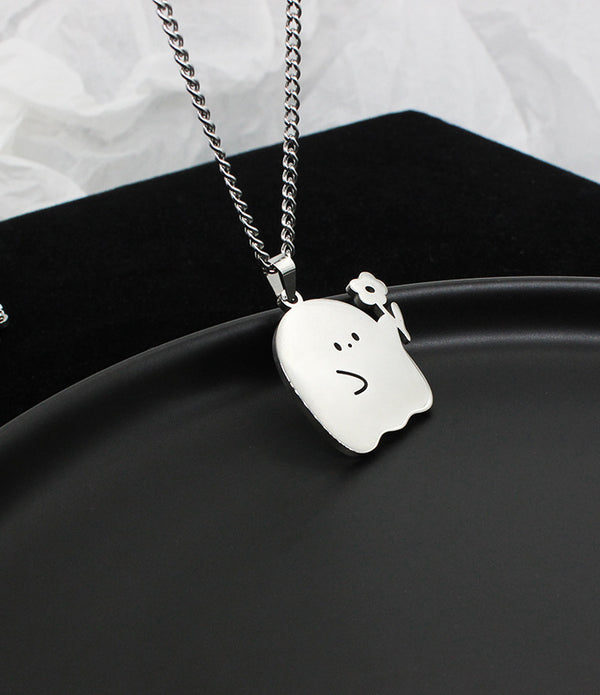 Stainless Steel Cute Ghost Couple Necklace Kawaii Animal Cat Pendant Necklace Lovers Friendship Jewelry Gifts
