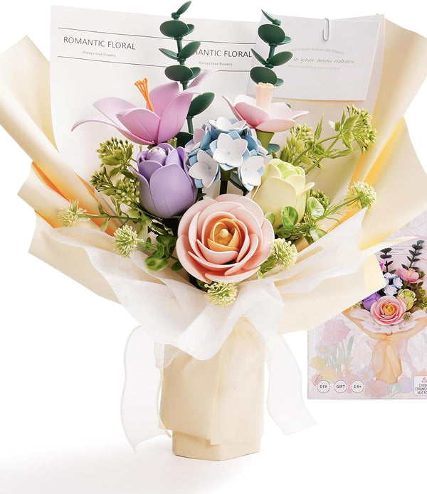 ROBOTIME 3D Plastic Flower Puzzle, Spring Time Bouquet DIY Model Kits For Gift AF01J