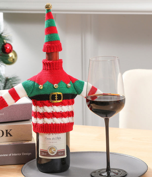 Christmas Holiday Decoration Knitted Clothes Wine Bottle Home Xmas New Year Dinner Table Decoration